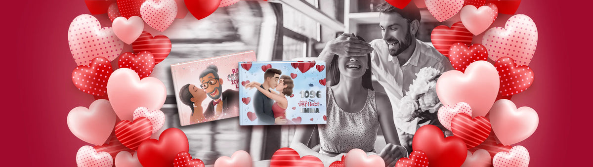 Verwöhne deinen Lieblingsmenschen am Valentinstag mit einem unserer hochwertigen personalisierten Liebesbücher.
