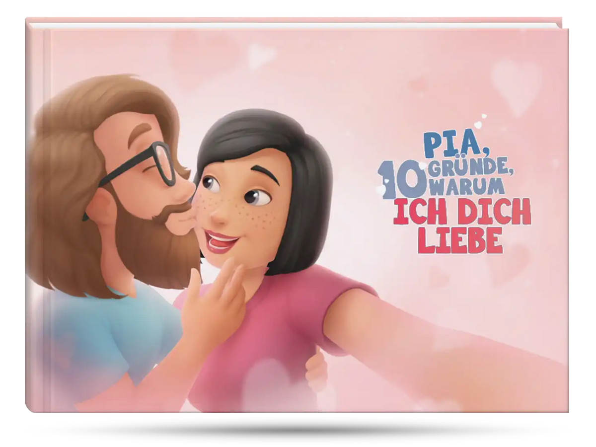 Das Cover für das personalisierte Buch für Paare, ein süßes Geschenk für den Valentinstag. 