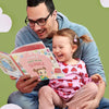 Ein Vater liest seiner Tochter ein personalisiertes Buch über den Schulanfang vor.	