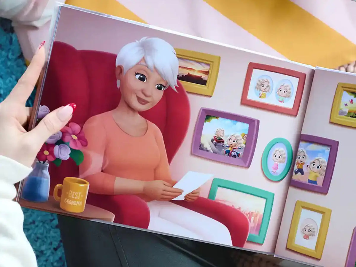 Ein personalisiertes Oma-Buch mit ihr und ihren vier Enkelkindern.