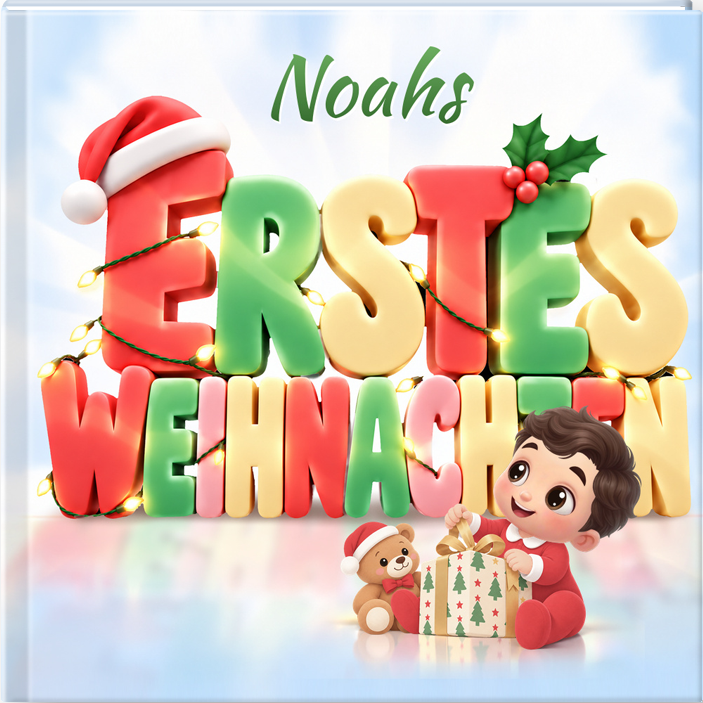 Hardcover-Buch zum ersten Weihnachtsfest mit Baby, Geschenk und Teddybär